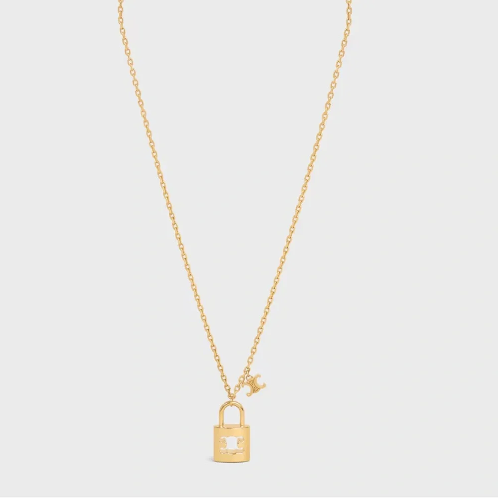 Celine Large TRIOMPHE Lock Necklace | Brass with gold finish - Picture 10 of 11